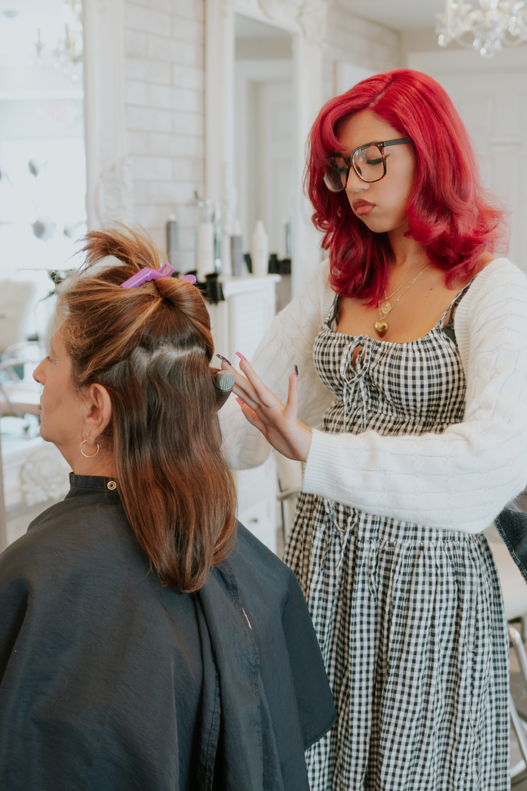 Professional blow dry service at a Boston hair salon